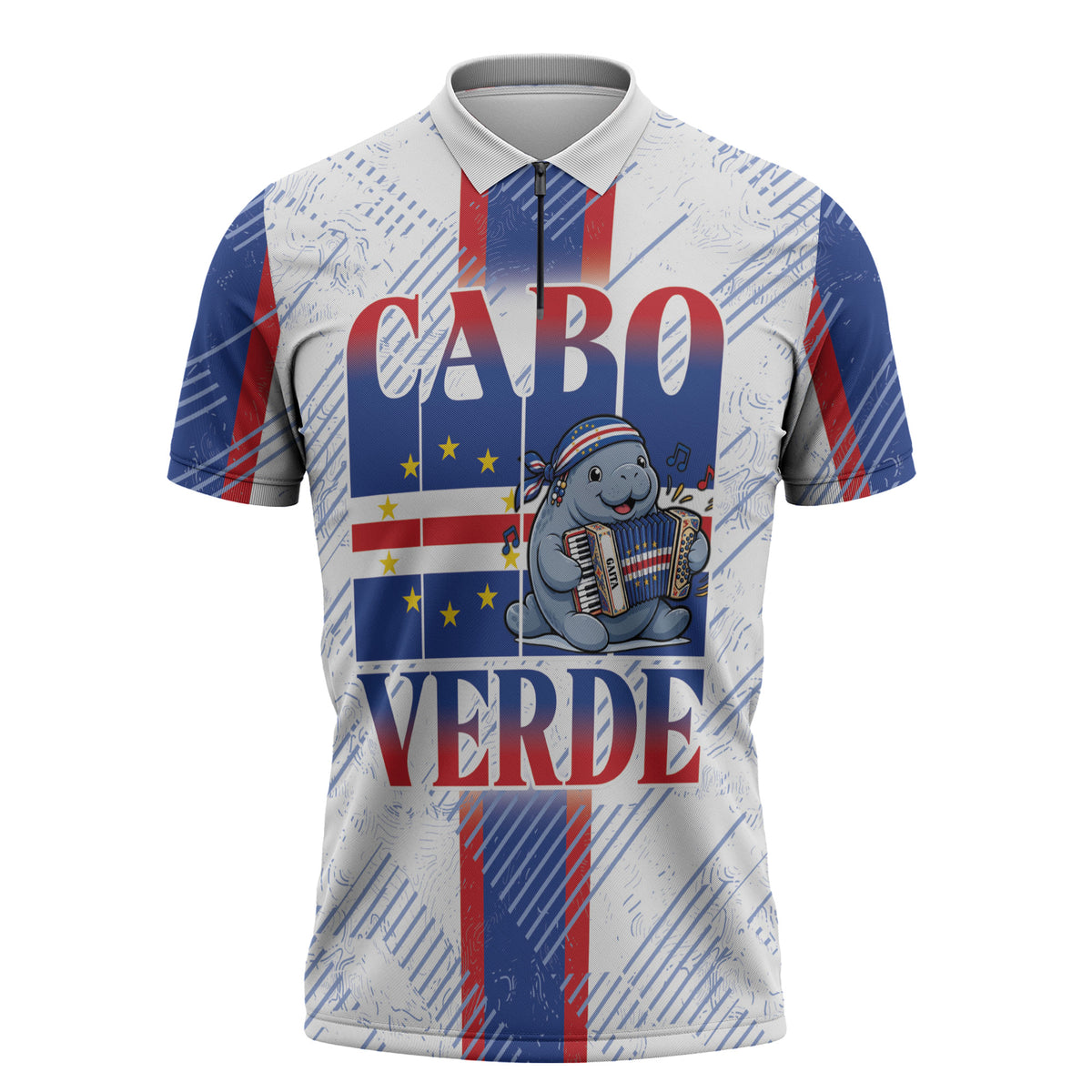 Accordion Gaita Cabo Verde Zipper Polo Shirt Cape Verdean Instrument Cute Manatee