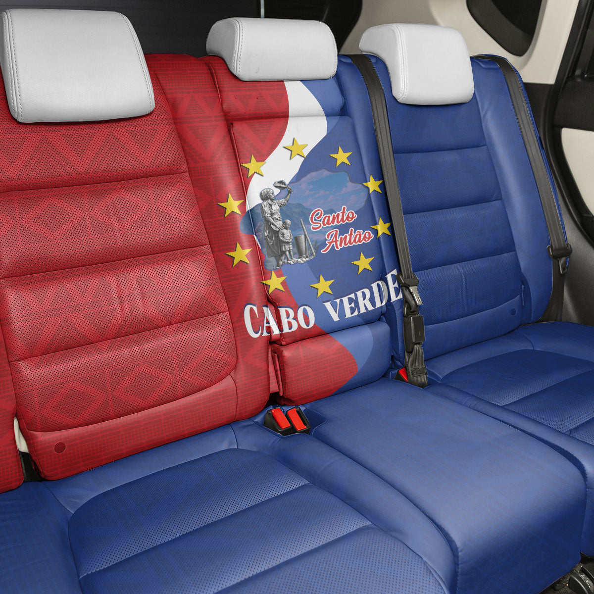 Santo Antao Cabo Verde Back Car Seat Cover Map With Me Maia Statue African Pattern