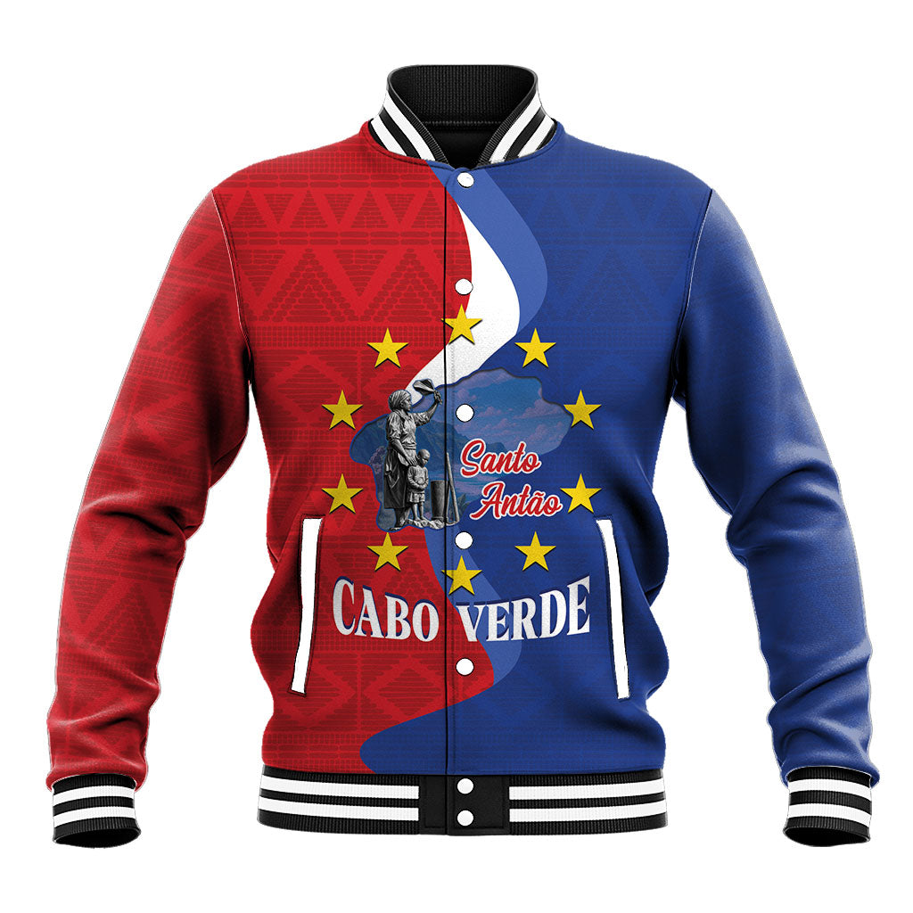 Santo Antao Cabo Verde Baseball Jacket Map With Me Maia Statue African Pattern
