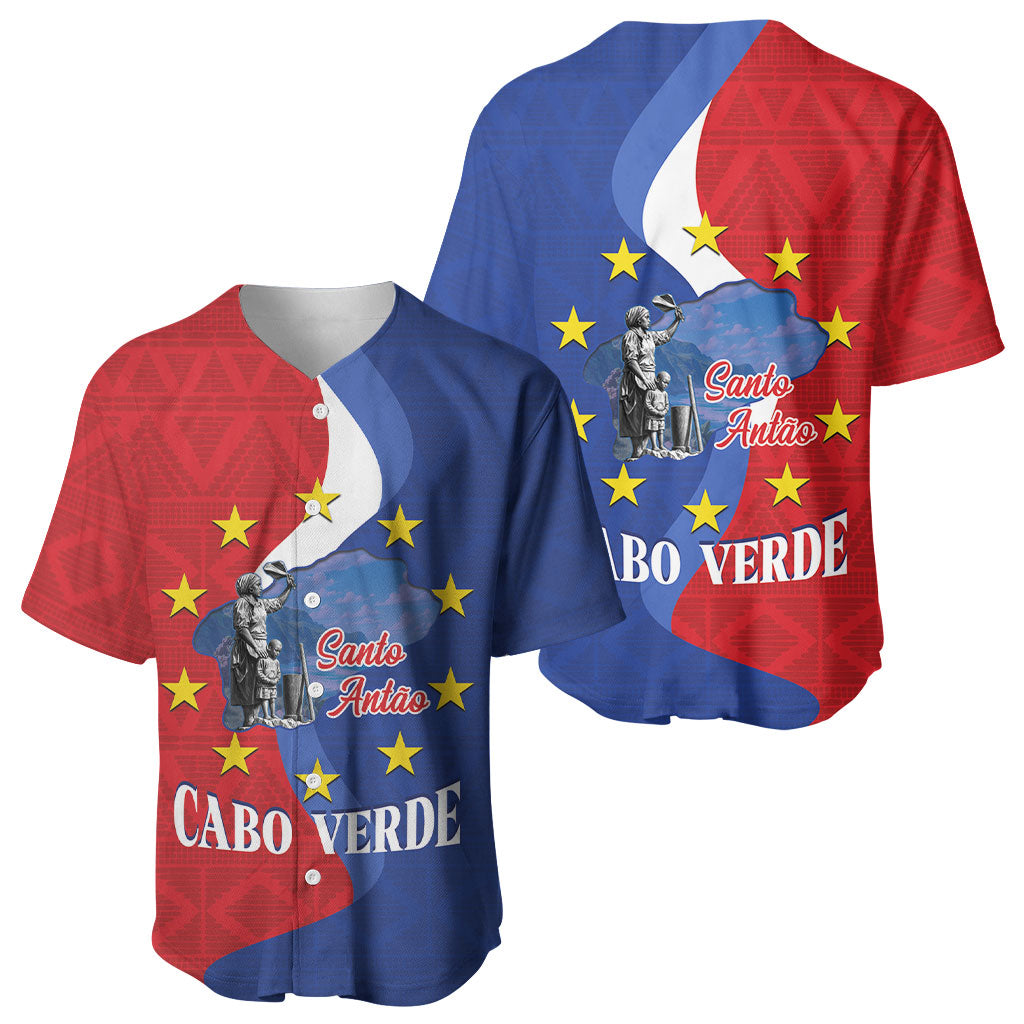 Santo Antao Cabo Verde Baseball Jersey Map With Me Maia Statue African Pattern