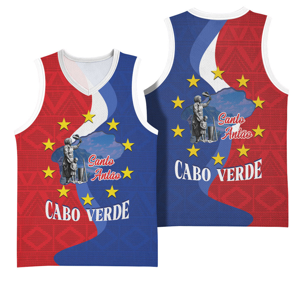 Santo Antao Cabo Verde Basketball Jersey Map With Me Maia Statue African Pattern