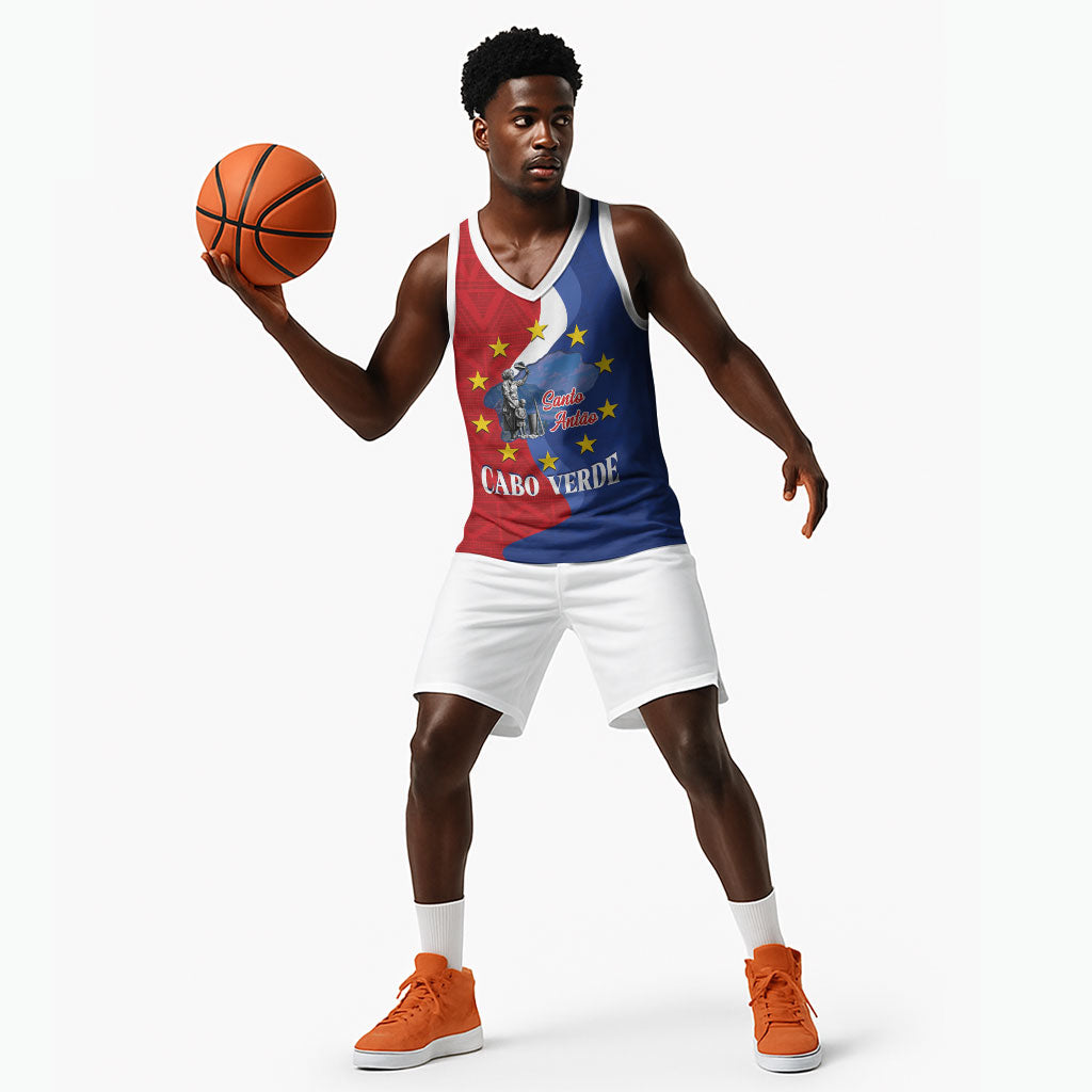 Santo Antao Cabo Verde Basketball Jersey Map With Me Maia Statue African Pattern