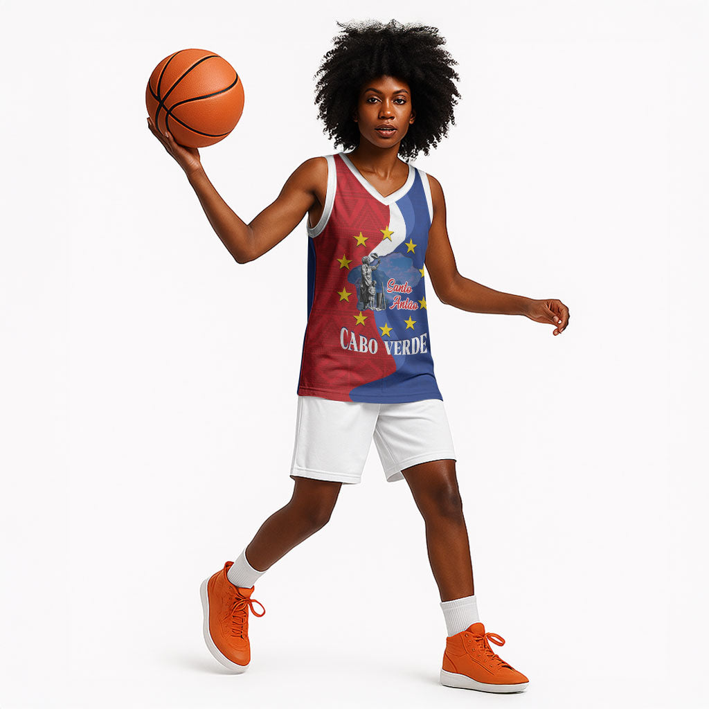 Santo Antao Cabo Verde Basketball Jersey Map With Me Maia Statue African Pattern