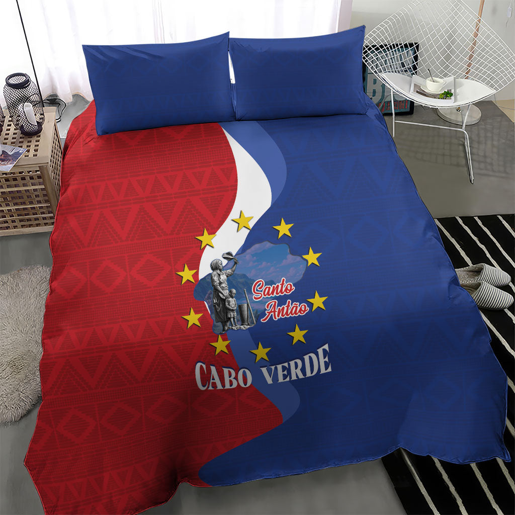 Santo Antao Cabo Verde Bedding Set Map With Me Maia Statue African Pattern