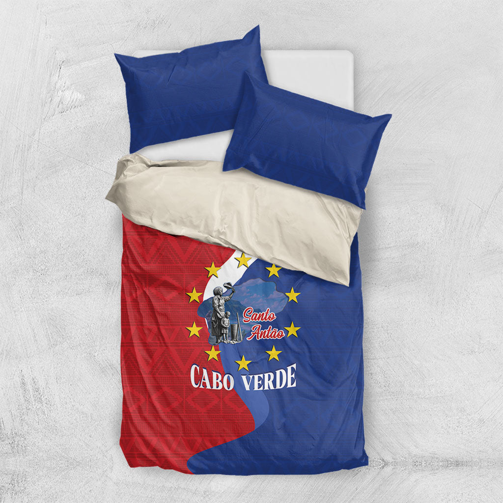 Santo Antao Cabo Verde Bedding Set Map With Me Maia Statue African Pattern