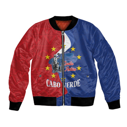 Santo Antao Cabo Verde Bomber Jacket Map With Me Maia Statue African Pattern