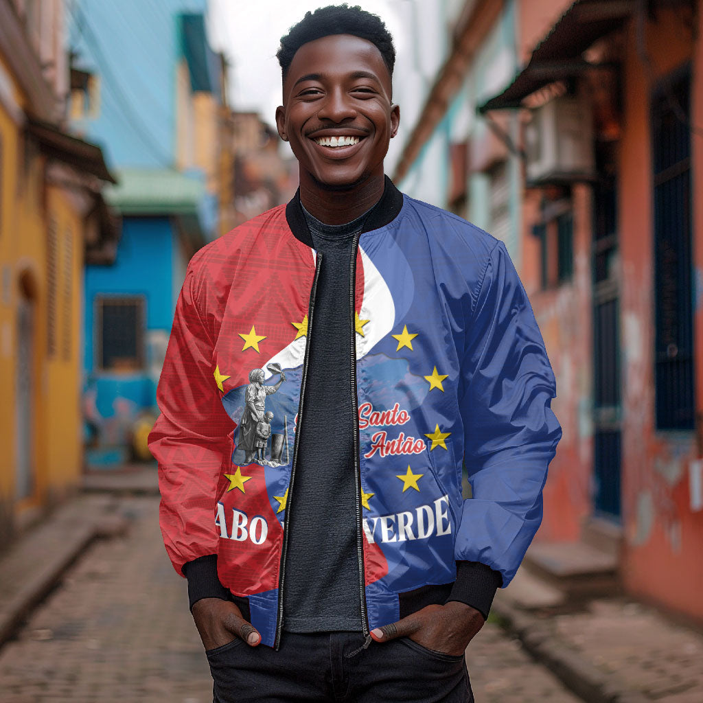 Santo Antao Cabo Verde Bomber Jacket Map With Me Maia Statue African Pattern
