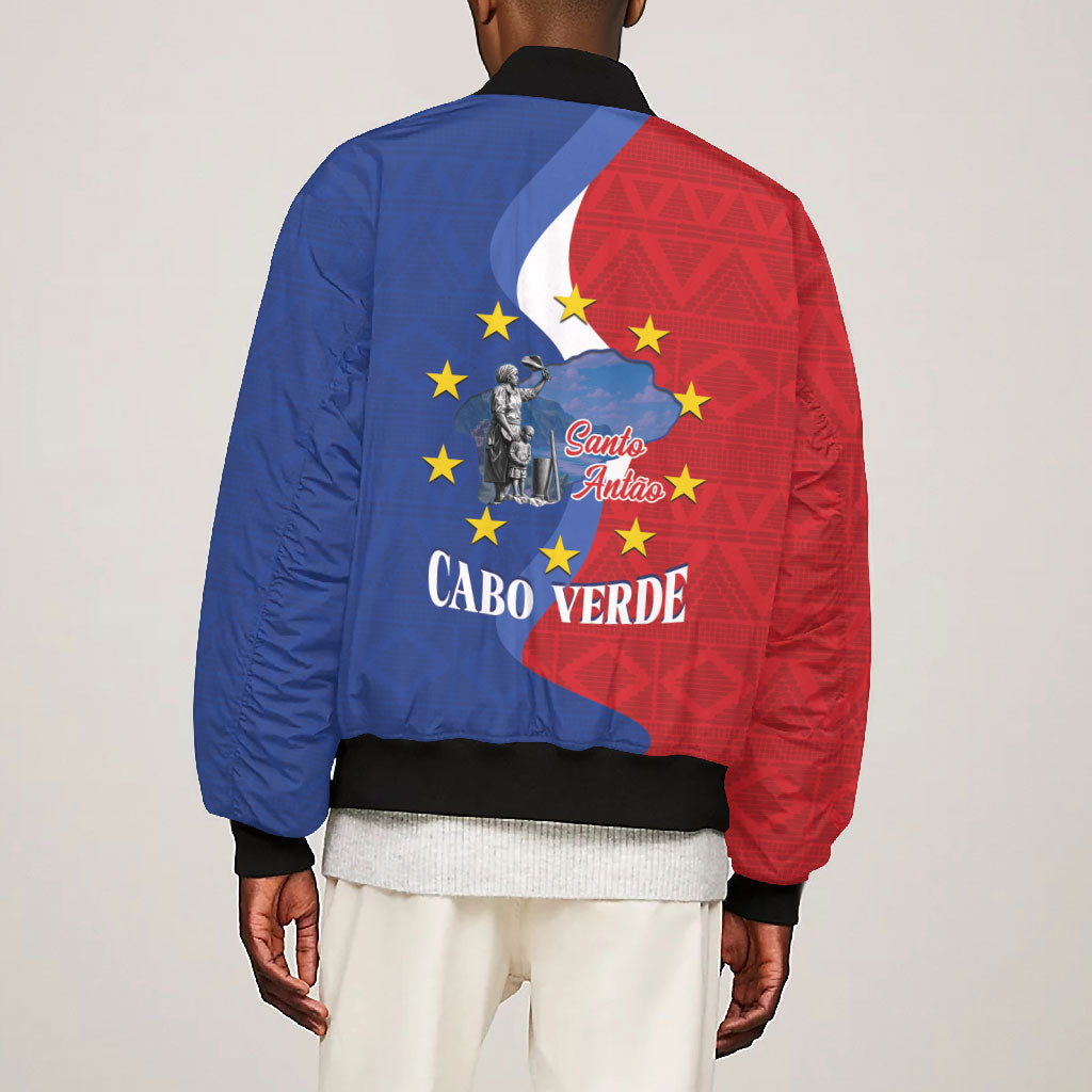 Santo Antao Cabo Verde Bomber Jacket Map With Me Maia Statue African Pattern