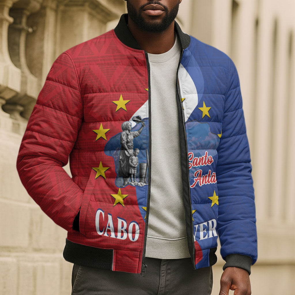 Santo Antao Cabo Verde Bomber Puffer Jacket Map With Me Maia Statue African Pattern