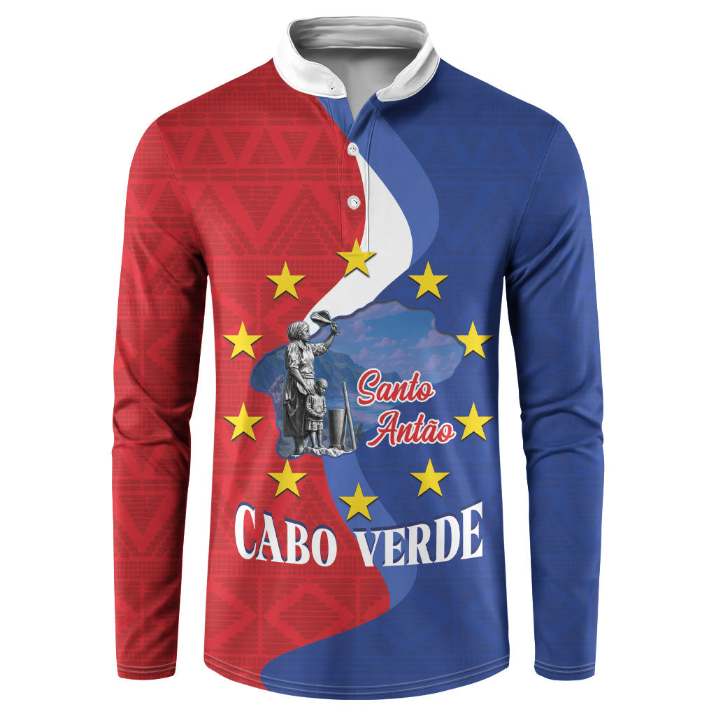 Santo Antao Cabo Verde Button Sweatshirt Map With Me Maia Statue African Pattern