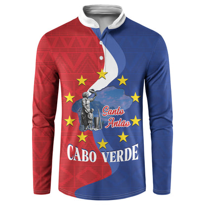 Santo Antao Cabo Verde Button Sweatshirt Map With Me Maia Statue African Pattern