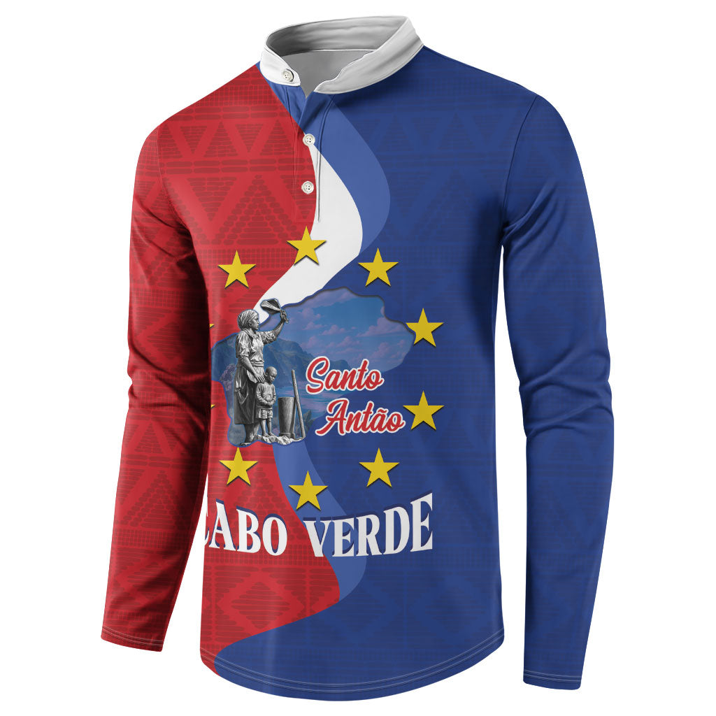 Santo Antao Cabo Verde Button Sweatshirt Map With Me Maia Statue African Pattern