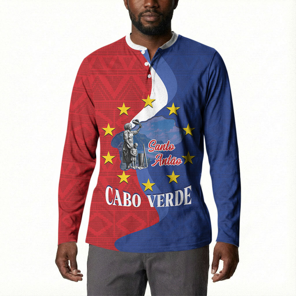 Santo Antao Cabo Verde Button Sweatshirt Map With Me Maia Statue African Pattern