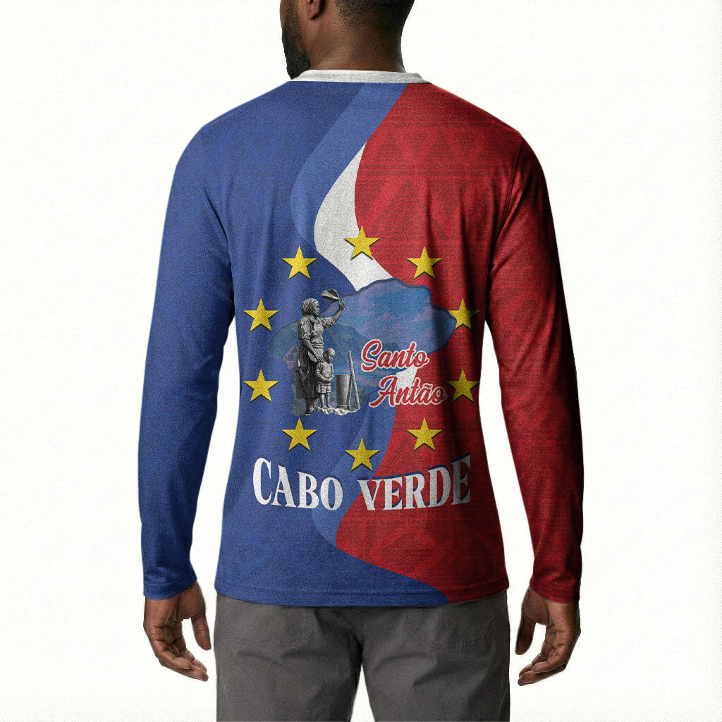 Santo Antao Cabo Verde Button Sweatshirt Map With Me Maia Statue African Pattern