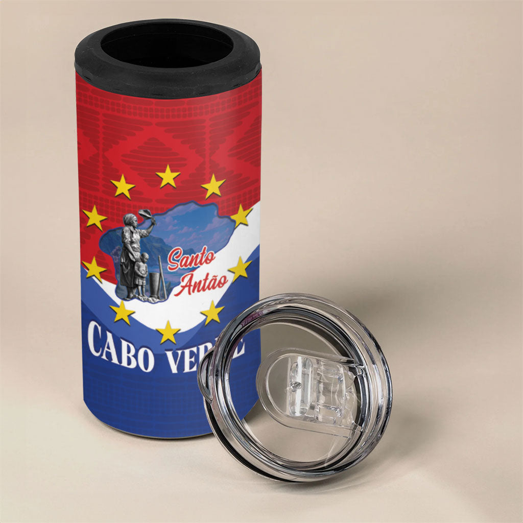 Santo Antao Cabo Verde 4 in 1 Can Cooler Tumbler Map With Me Maia Statue African Pattern