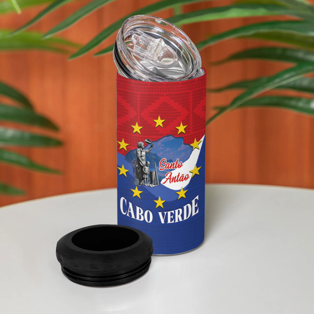 Santo Antao Cabo Verde 4 in 1 Can Cooler Tumbler Map With Me Maia Statue African Pattern