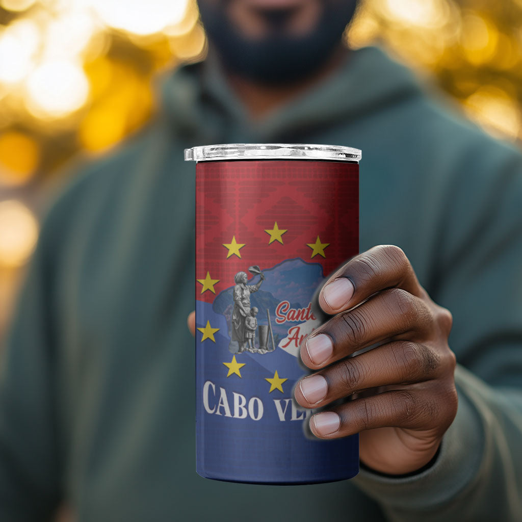 Santo Antao Cabo Verde 4 in 1 Can Cooler Tumbler Map With Me Maia Statue African Pattern
