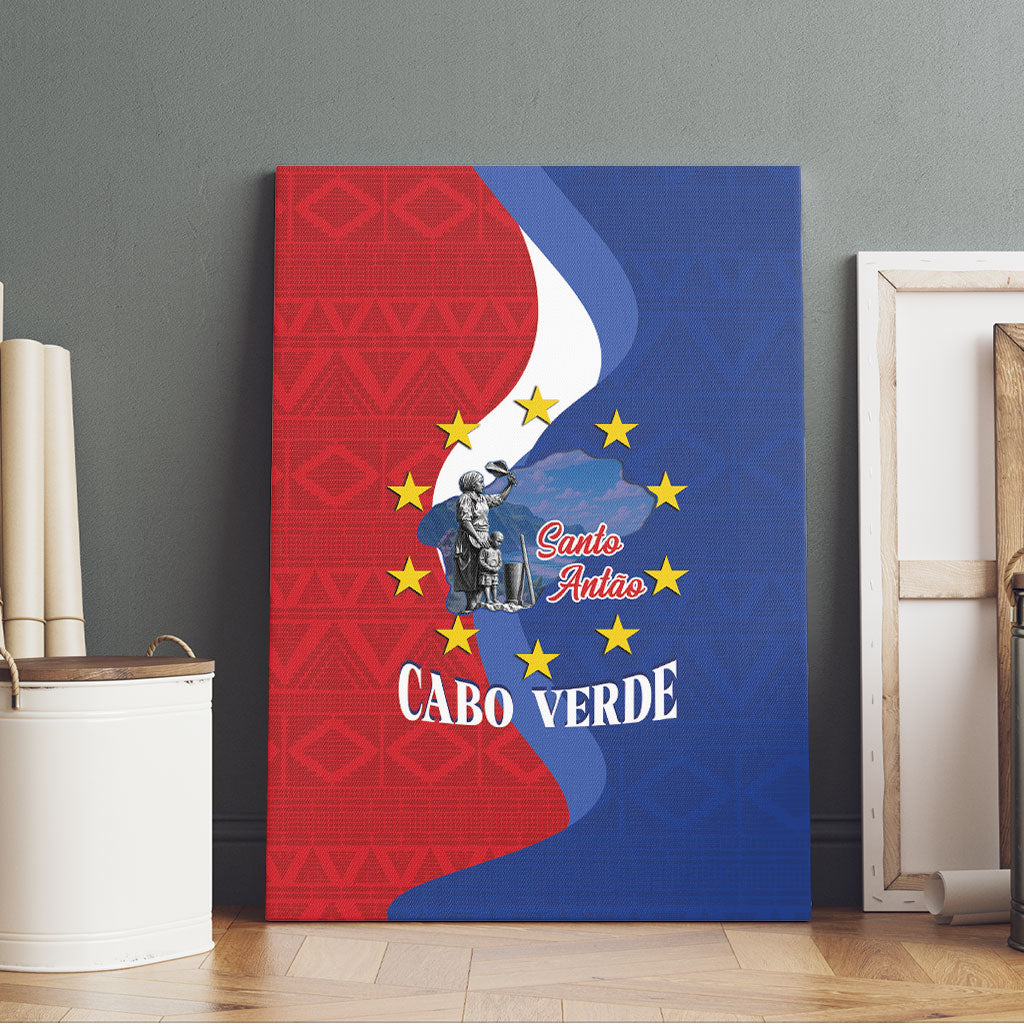 Santo Antao Cabo Verde Canvas Wall Art Map With Me Maia Statue African Pattern
