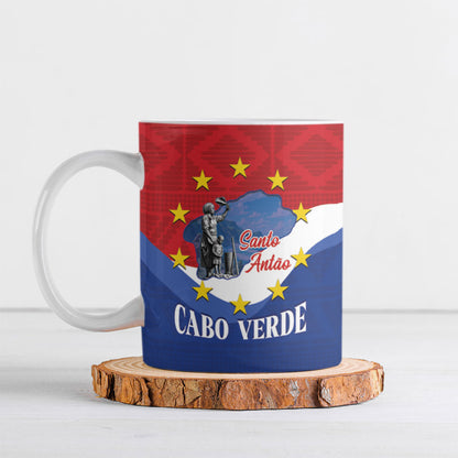 Santo Antao Cabo Verde Ceramic Mug Map With Me Maia Statue African Pattern