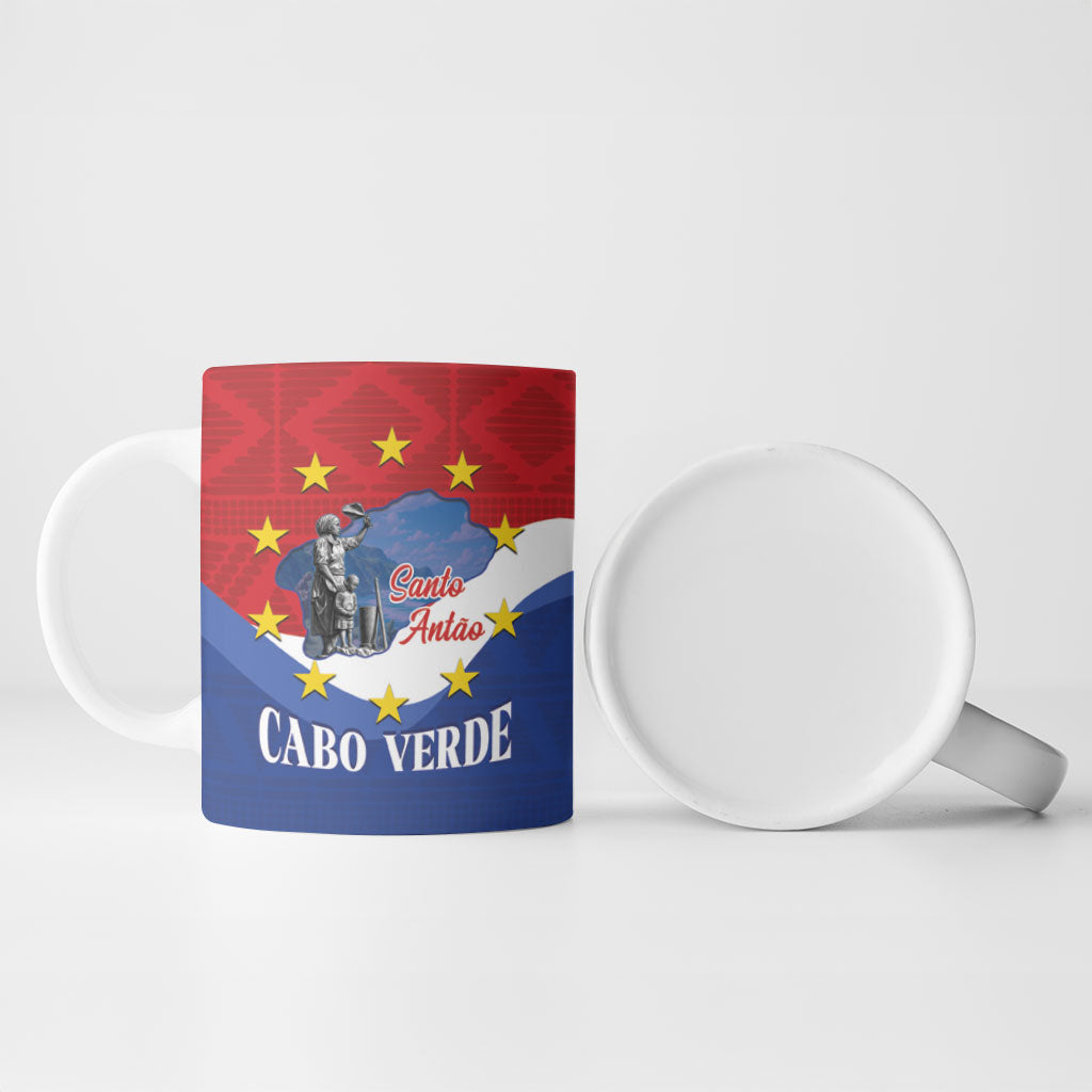 Santo Antao Cabo Verde Ceramic Mug Map With Me Maia Statue African Pattern