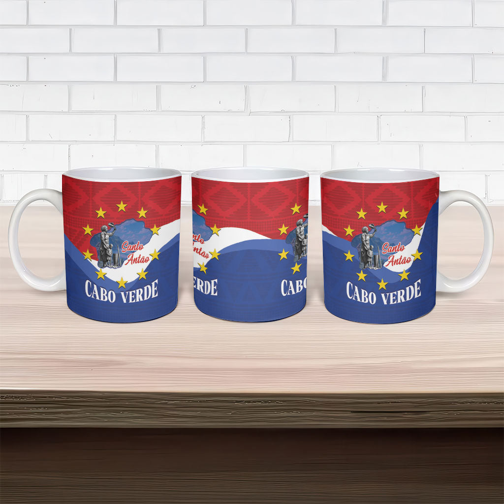 Santo Antao Cabo Verde Ceramic Mug Map With Me Maia Statue African Pattern