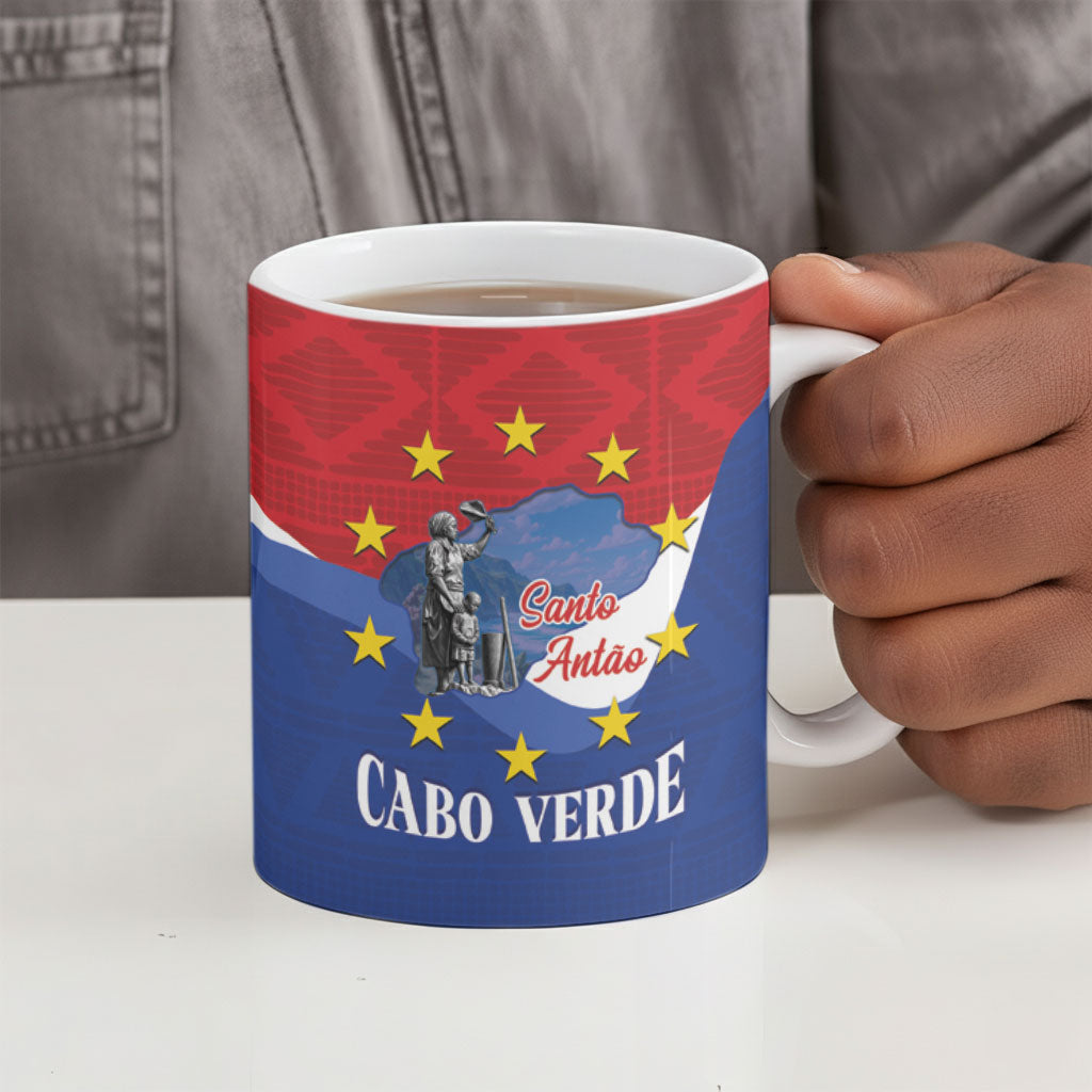 Santo Antao Cabo Verde Ceramic Mug Map With Me Maia Statue African Pattern
