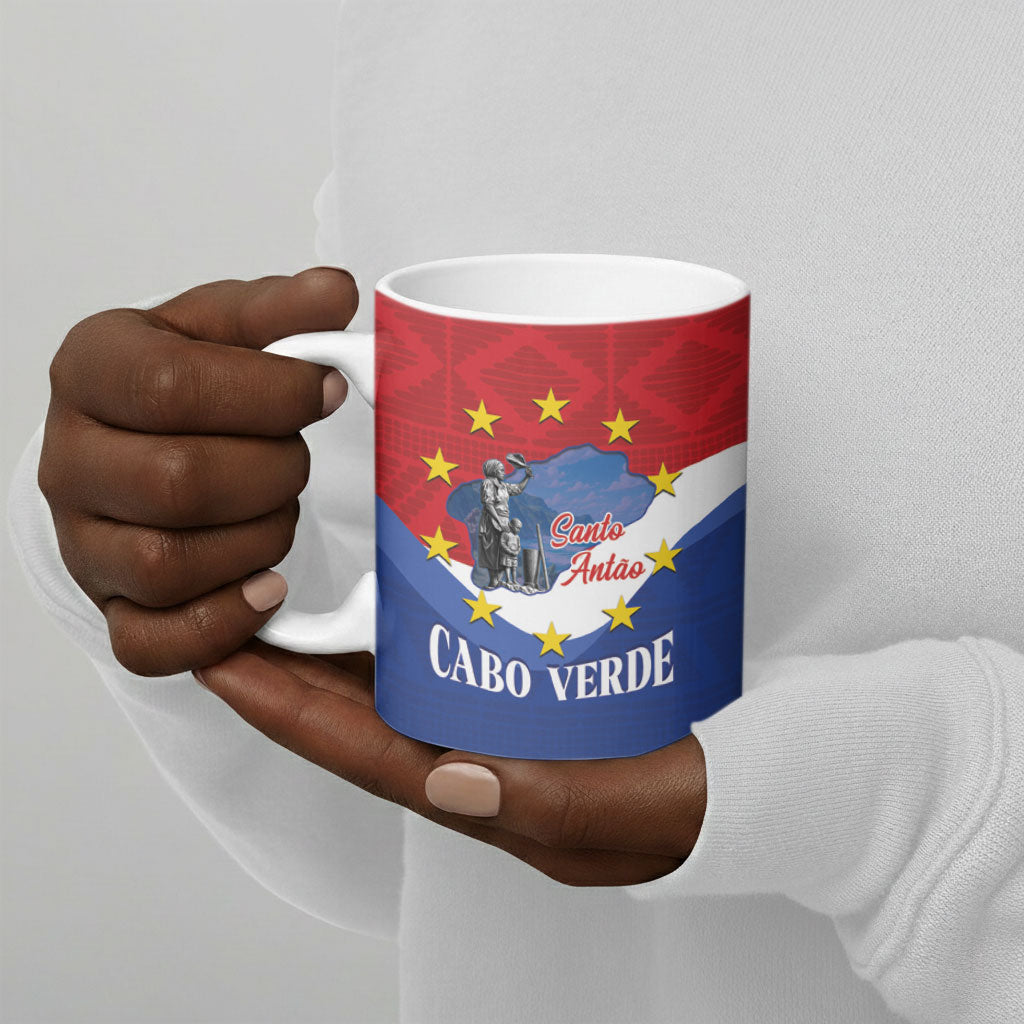 Santo Antao Cabo Verde Ceramic Mug Map With Me Maia Statue African Pattern