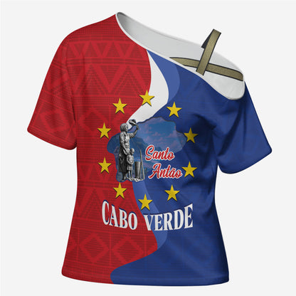 Santo Antao Cabo Verde Cross Shoulder Shirt Map With Me Maia Statue African Pattern