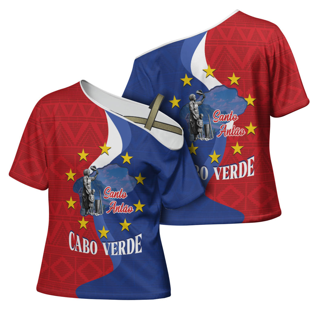 Santo Antao Cabo Verde Cross Shoulder Shirt Map With Me Maia Statue African Pattern