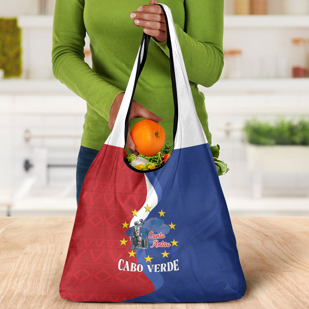 Santo Antao Cabo Verde Grocery Bag Map With Me Maia Statue African Pattern