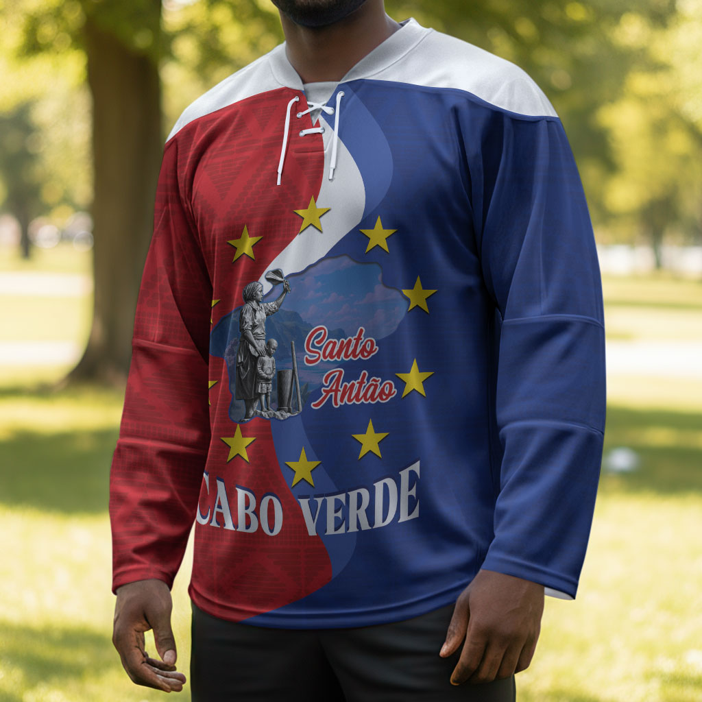 Santo Antao Cabo Verde Hockey Jersey Map With Me Maia Statue African Pattern