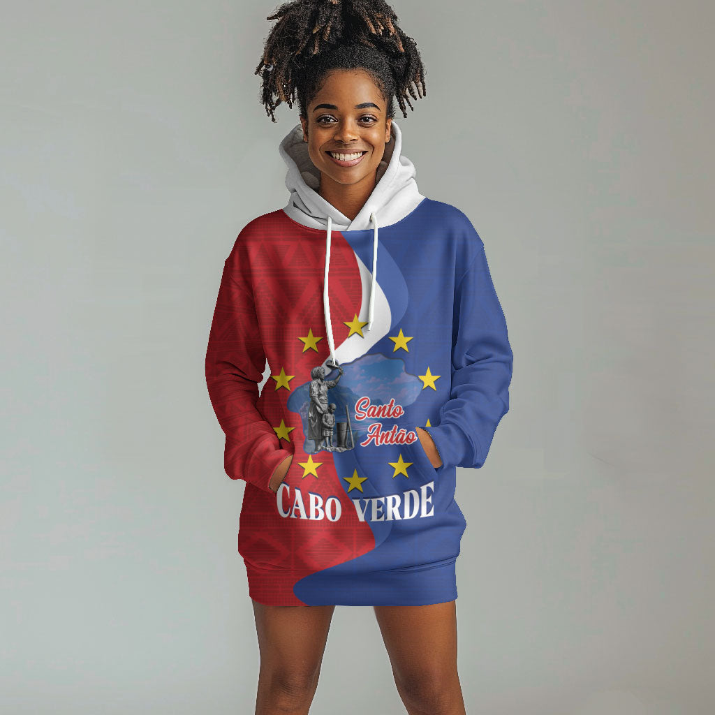 Santo Antao Cabo Verde Hoodie Dress Map With Me Maia Statue African Pattern