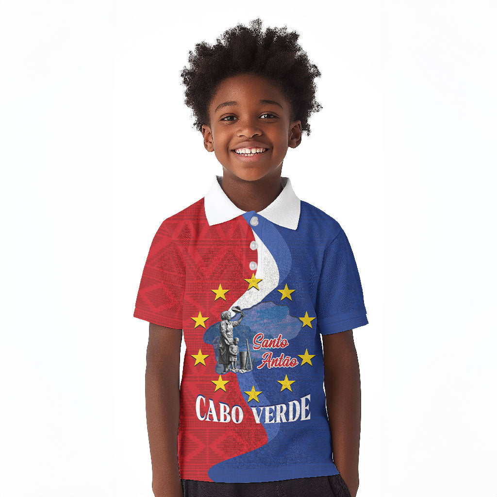 Santo Antao Cabo Verde Kid Polo Shirt Map With Me Maia Statue African Pattern