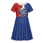 Santo Antao Cabo Verde Kid Short Sleeve Dress Map With Me Maia Statue African Pattern