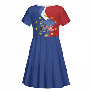 Santo Antao Cabo Verde Kid Short Sleeve Dress Map With Me Maia Statue African Pattern