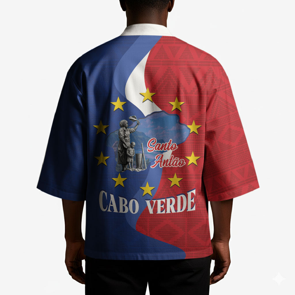 Santo Antao Cabo Verde Kimono Map With Me Maia Statue African Pattern