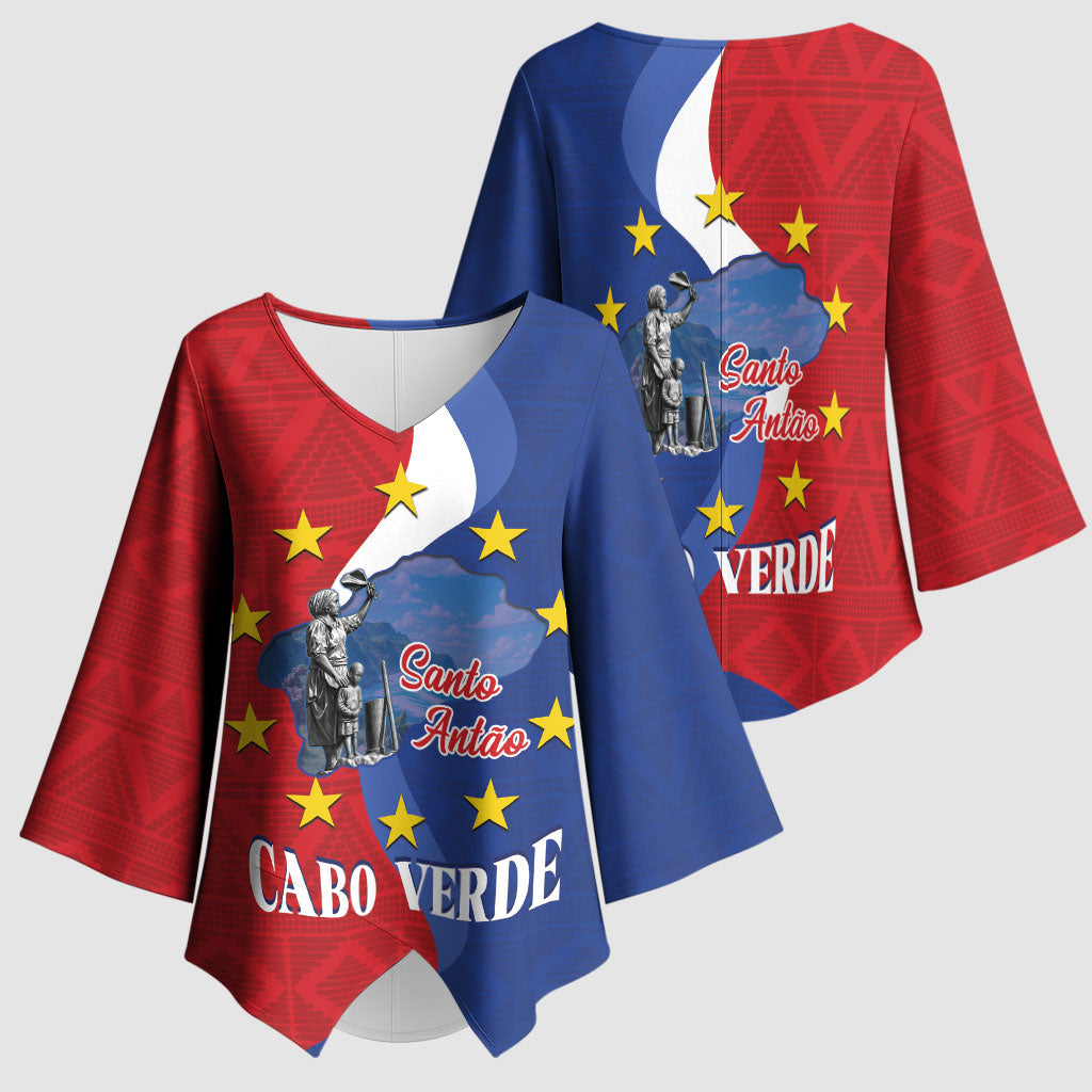 Santo Antao Cabo Verde Kimono Sleeve Blouse Map With Me Maia Statue African Pattern
