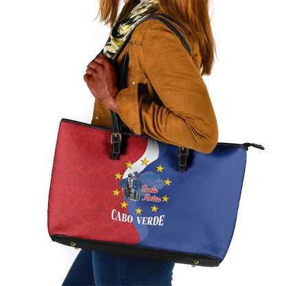 Santo Antao Cabo Verde Leather Tote Bag Map With Me Maia Statue African Pattern