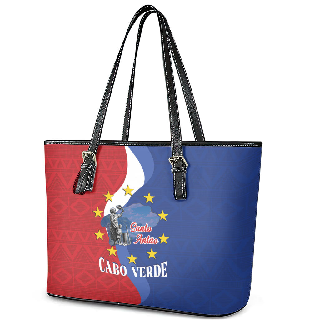 Santo Antao Cabo Verde Leather Tote Bag Map With Me Maia Statue African Pattern