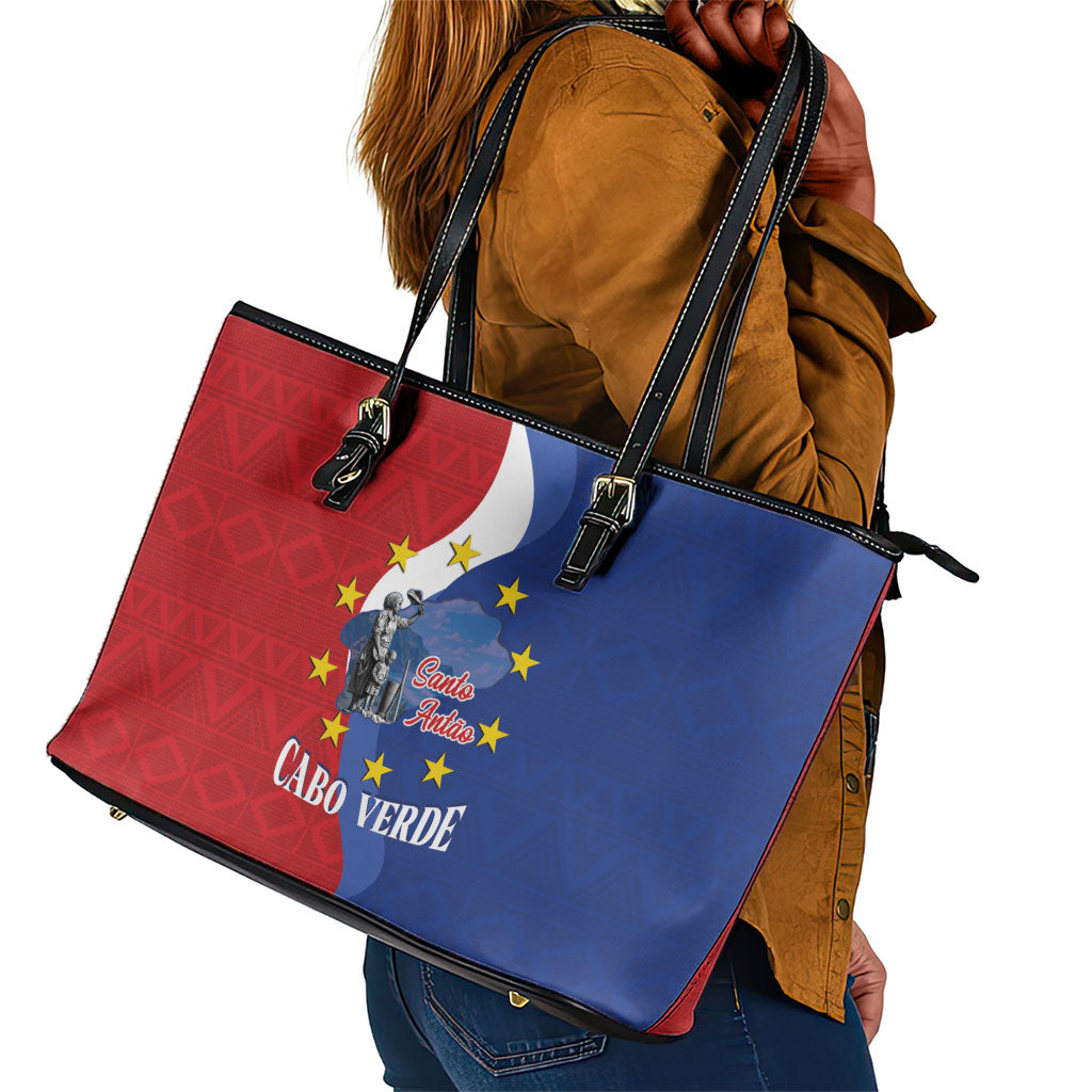 Santo Antao Cabo Verde Leather Tote Bag Map With Me Maia Statue African Pattern