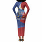 Santo Antao Cabo Verde Long Sleeve Bodycon Dress Map With Me Maia Statue African Pattern