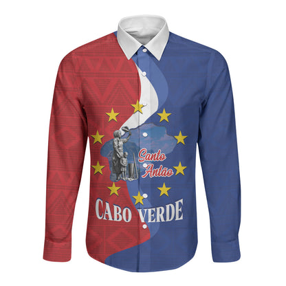 Santo Antao Cabo Verde Long Sleeve Button Shirt Map With Me Maia Statue African Pattern