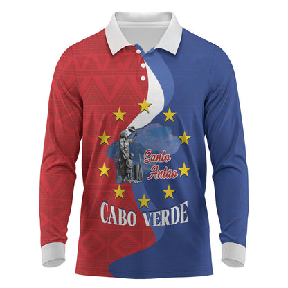 Santo Antao Cabo Verde Long Sleeve Polo Shirt Map With Me Maia Statue African Pattern