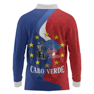 Santo Antao Cabo Verde Long Sleeve Polo Shirt Map With Me Maia Statue African Pattern