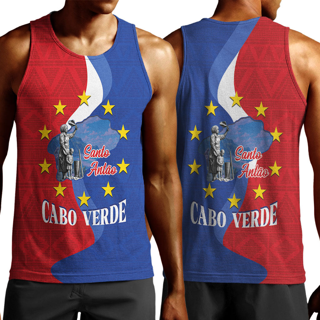 Santo Antao Cabo Verde Men Tank Top Map With Me Maia Statue African Pattern