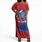 Santo Antao Cabo Verde Off Shoulder Maxi Dress Map With Me Maia Statue African Pattern