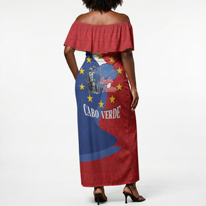 Santo Antao Cabo Verde Off Shoulder Maxi Dress Map With Me Maia Statue African Pattern