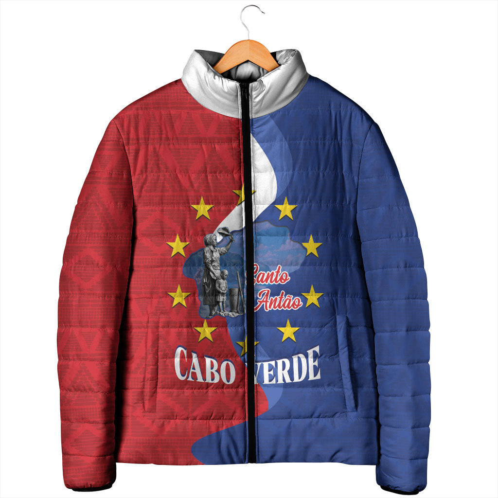 Santo Antao Cabo Verde Padded Jacket Map With Me Maia Statue African Pattern