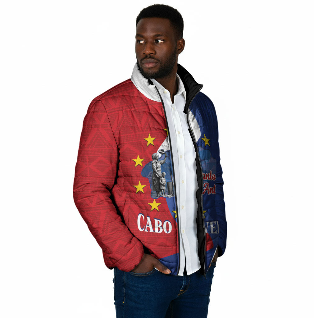 Santo Antao Cabo Verde Padded Jacket Map With Me Maia Statue African Pattern