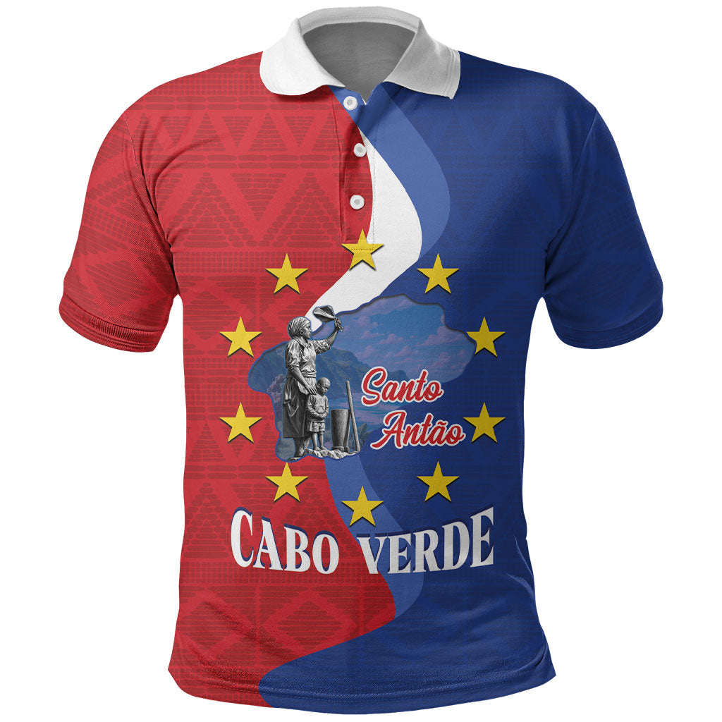 Santo Antao Cabo Verde Polo Shirt Map With Me Maia Statue African Pattern